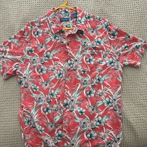 Caribbean Joe Red and White Casual Button Down Shirt
